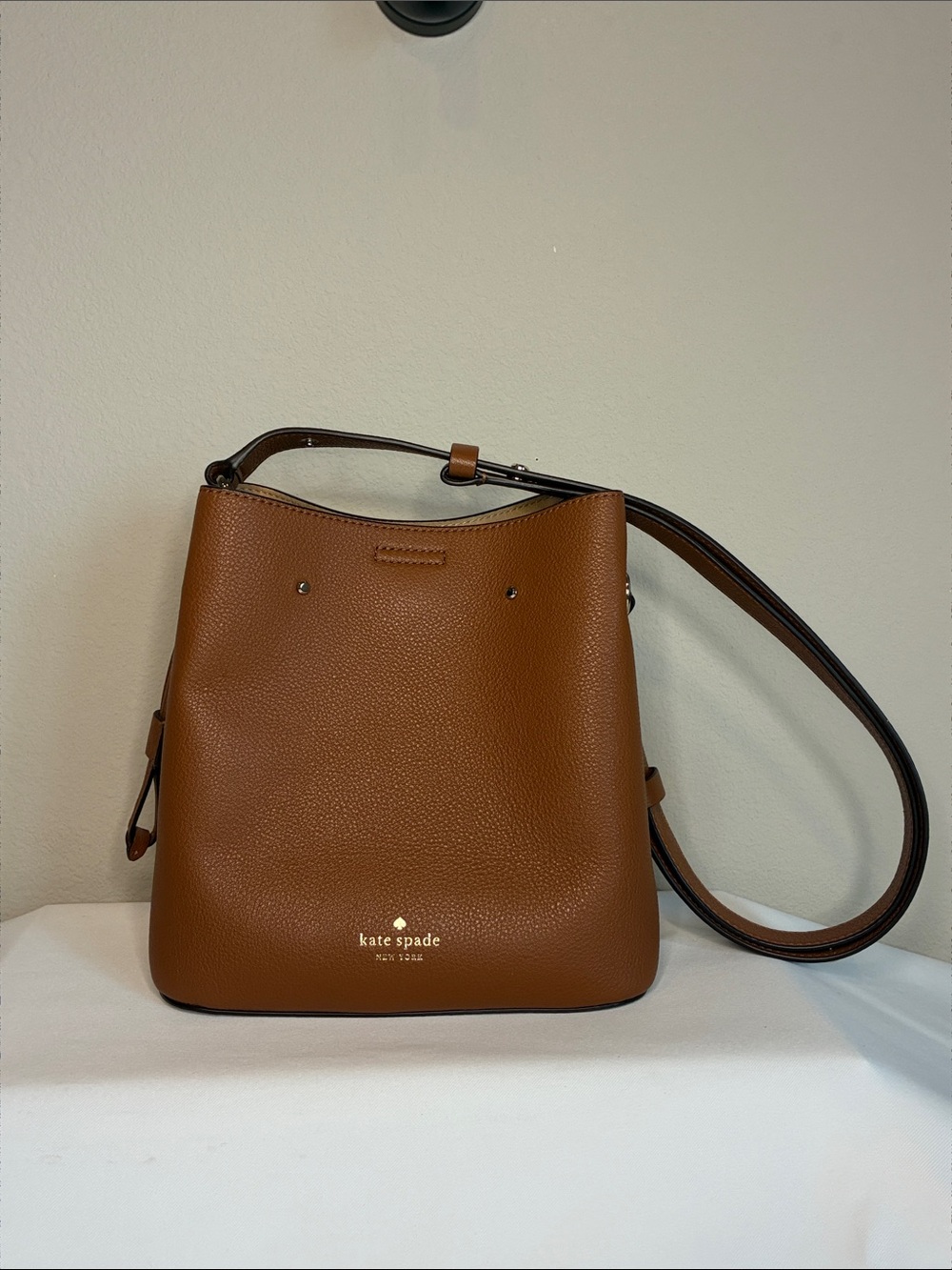 kate spade Brown Pebbled Leather Shoulder Bucket Bag